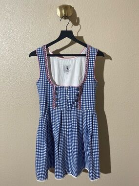 Alpenmarchen Blue Gingham Sundress with Embroidered Trim